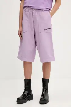 Karl Lagerfeld Jeans pantaloni scurti jeans culoarea violet, uni, high waist, A3W10127 imagine