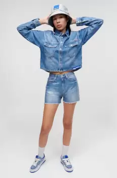 Karl Lagerfeld Jeans pantaloni scurti jeans femei, cu imprimeu, high waist imagine