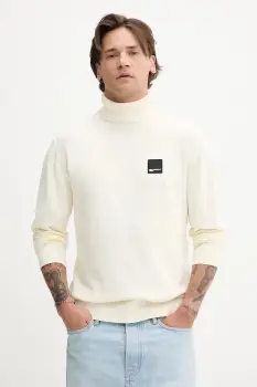 Karl Lagerfeld Jeans pulover de bumbac culoarea bej, light, cu guler, A3M18001 imagine