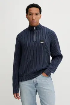 Karl Lagerfeld Jeans pulover de bumbac culoarea bleumarin, cu turtleneck, A4M18034 imagine