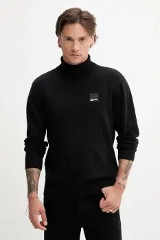 Karl Lagerfeld Jeans pulover de bumbac culoarea negru, light, cu guler, A3M18001 imagine