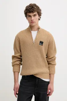 Karl Lagerfeld Jeans pulover de bumbac culoarea verde, cu turtleneck, A4M18034 imagine