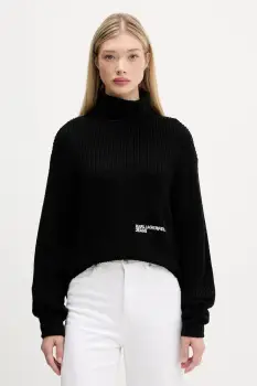Karl Lagerfeld Jeans pulover de lana culoarea negru, cu guler, A4W18020 imagine