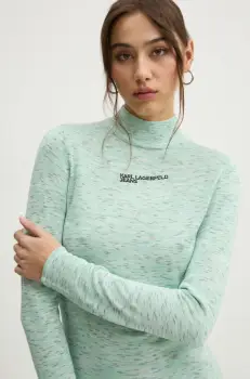 Karl Lagerfeld Jeans pulover femei, culoarea verde, light, cu turtleneck, A1W18025 imagine