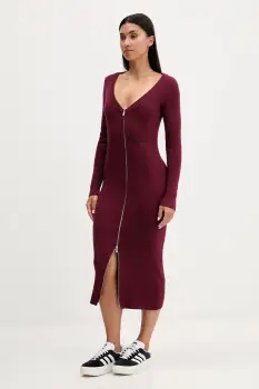 Karl Lagerfeld Jeans rochie culoarea bordo, midi, mulata, A4W13011 imagine