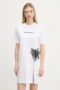 Karl Lagerfeld Jeans rochie din bumbac culoarea alb, mini, drept, A3W13006 imagine