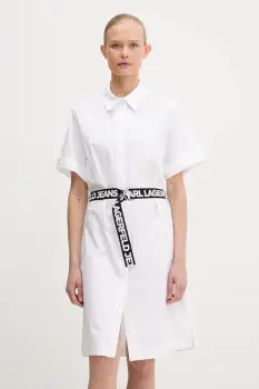 Karl Lagerfeld Jeans rochie din bumbac culoarea alb, mini, drept, A3W13030 imagine