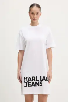 Karl Lagerfeld Jeans rochie din bumbac culoarea alb, mini, drept, B1W13054 imagine