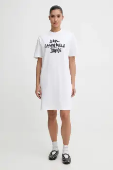 Karl Lagerfeld Jeans rochie din bumbac culoarea alb, mini, oversize, B1W13043 imagine