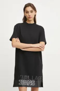 Karl Lagerfeld Jeans rochie din bumbac culoarea negru, mini, drept, A1W13015 imagine