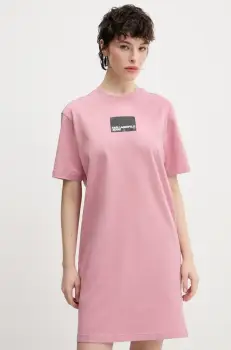 Karl Lagerfeld Jeans rochie din bumbac culoarea roz, mini, drept, A2W13028 imagine