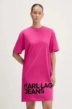 Karl Lagerfeld Jeans rochie din bumbac culoarea roz, mini, drept, B1W13054 imagine