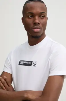Karl Lagerfeld Jeans tricou barbati, culoarea alb, cu imprimeu, A1M17112 imagine