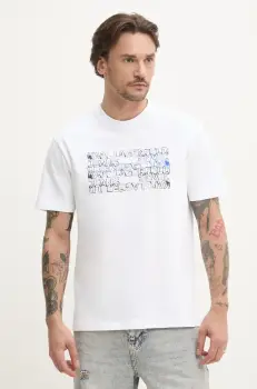 Karl Lagerfeld Jeans tricou din bumbac barbati, culoarea alb, cu imprimeu, A2M17038 imagine