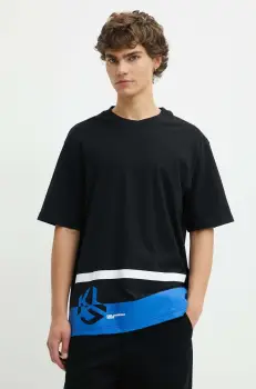 Karl Lagerfeld Jeans tricou din bumbac barbati, culoarea negru, cu imprimeu, 245D1702 imagine