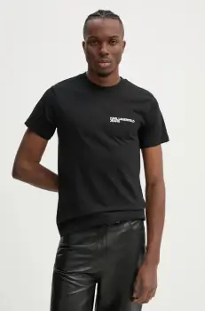 Karl Lagerfeld Jeans tricou din bumbac barbati, culoarea negru, cu imprimeu, A1M17003 imagine