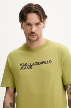 Karl Lagerfeld Jeans tricou din bumbac barbati, culoarea verde, cu imprimeu, A1M17002 imagine