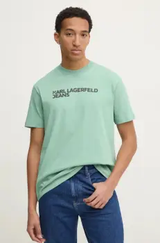 Karl Lagerfeld Jeans tricou din bumbac barbati, culoarea verde, cu imprimeu, A1M17002 imagine