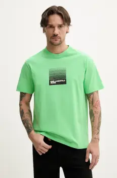 Karl Lagerfeld Jeans tricou din bumbac barbati, culoarea verde, cu imprimeu, A2M17041 imagine