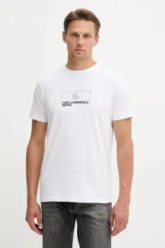 Karl Lagerfeld Jeans tricou din bumbac culoarea alb, cu imprimeu, A4M17020 imagine