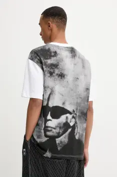 Karl Lagerfeld Jeans tricou din bumbac culoarea alb, cu imprimeu, A4M17030 imagine