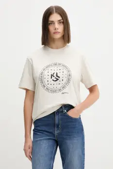 Karl Lagerfeld Jeans tricou din bumbac culoarea bej, A4W17008 imagine