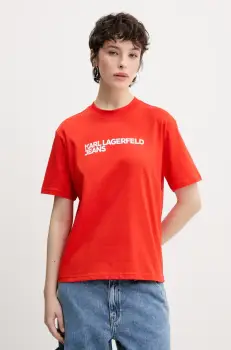 Karl Lagerfeld Jeans tricou din bumbac femei, culoarea portocaliu, A1W17005 imagine