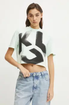 Karl Lagerfeld Jeans tricou din bumbac femei, culoarea verde, A1W17033 imagine