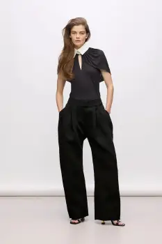 Karl Lagerfeld pantaloni cu lana Karl Lagerfeld Studio culoarea negru, lat, medium waist, A4W10144 imagine