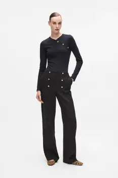 Karl Lagerfeld pantaloni culoarea negru, drept, high waist, A4W10110 imagine
