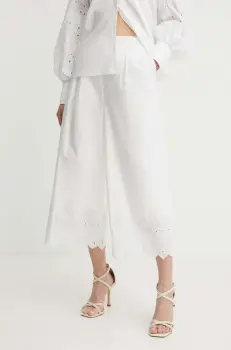 Karl Lagerfeld pantaloni de bumbac culoarea bej, drept, high waist imagine