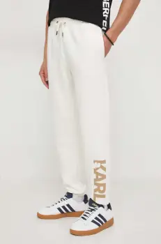 Karl Lagerfeld pantaloni de trening culoarea bej, cu imprimeu imagine