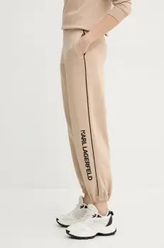 Karl Lagerfeld pantaloni de trening femei, culoarea bej, cu imprimeu, A2W10149 imagine