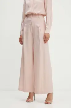 Karl Lagerfeld pantaloni din amestec de in culoarea roz, drept, high waist, 245W1006 imagine