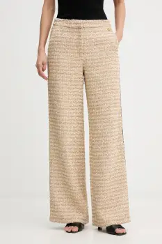 Karl Lagerfeld pantaloni din lana culoarea bej, drept, high waist, B1W10008 imagine