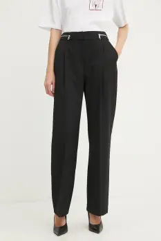 Karl Lagerfeld pantaloni din lana culoarea negru, drept, high waist, A3W10099 imagine