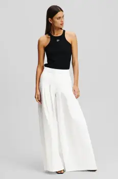 Karl Lagerfeld pantaloni femei, culoarea alb, lat, medium waist, A2W10106 imagine