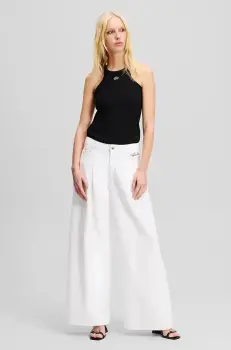 Karl Lagerfeld pantaloni femei, culoarea alb, lat, medium waist, A2W10158 imagine