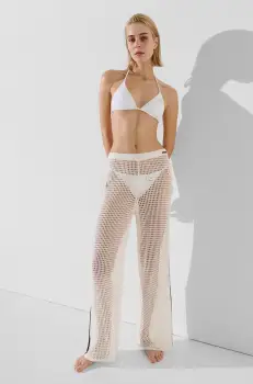 Karl Lagerfeld pantaloni femei, culoarea alb, lat, medium waist, A2W46011 imagine