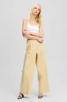 Karl Lagerfeld pantaloni femei, culoarea bej, lat, high waist, A2W10014 imagine