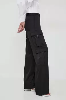 Karl Lagerfeld pantaloni femei, culoarea negru, drept, high waist imagine