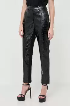 Karl Lagerfeld pantaloni femei, culoarea negru, drept, high waist imagine