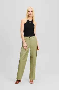 Karl Lagerfeld pantaloni femei, culoarea verde, drept, medium waist, A2W10028 imagine