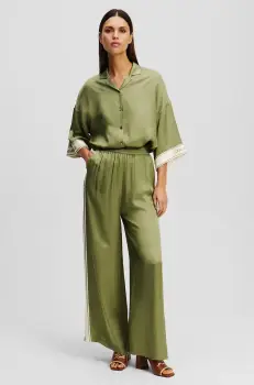 Karl Lagerfeld pantaloni femei, culoarea verde, lat, high waist, A2W10118 imagine