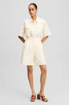 Karl Lagerfeld pantaloni scurti din in femei, culoarea bej, uni, high waist, A2W10015 imagine