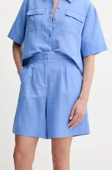 Karl Lagerfeld pantaloni scurti din in femei, culoarea violet, uni, high waist, A2W10015 imagine