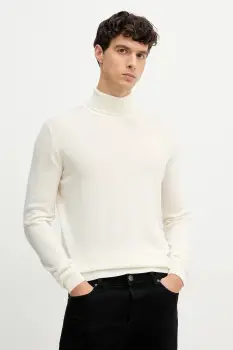 Karl Lagerfeld pulover de lana culoarea bej, light, cu guler, 554399.655058 imagine