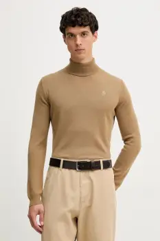 Karl Lagerfeld pulover de lana culoarea maro, light, cu guler, 554399.655058 imagine