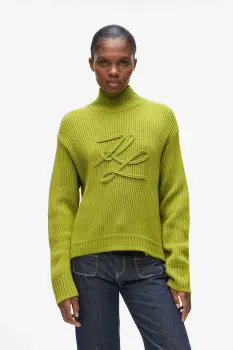 Karl Lagerfeld pulover de lana culoarea verde, cu turtleneck, A4W18051 imagine