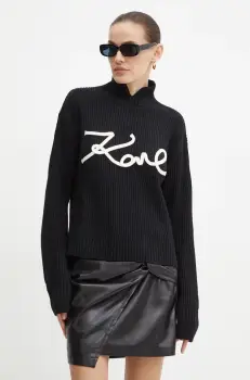 Karl Lagerfeld pulover de lana femei, culoarea negru, calduros, cu turtleneck, 246W2000 imagine